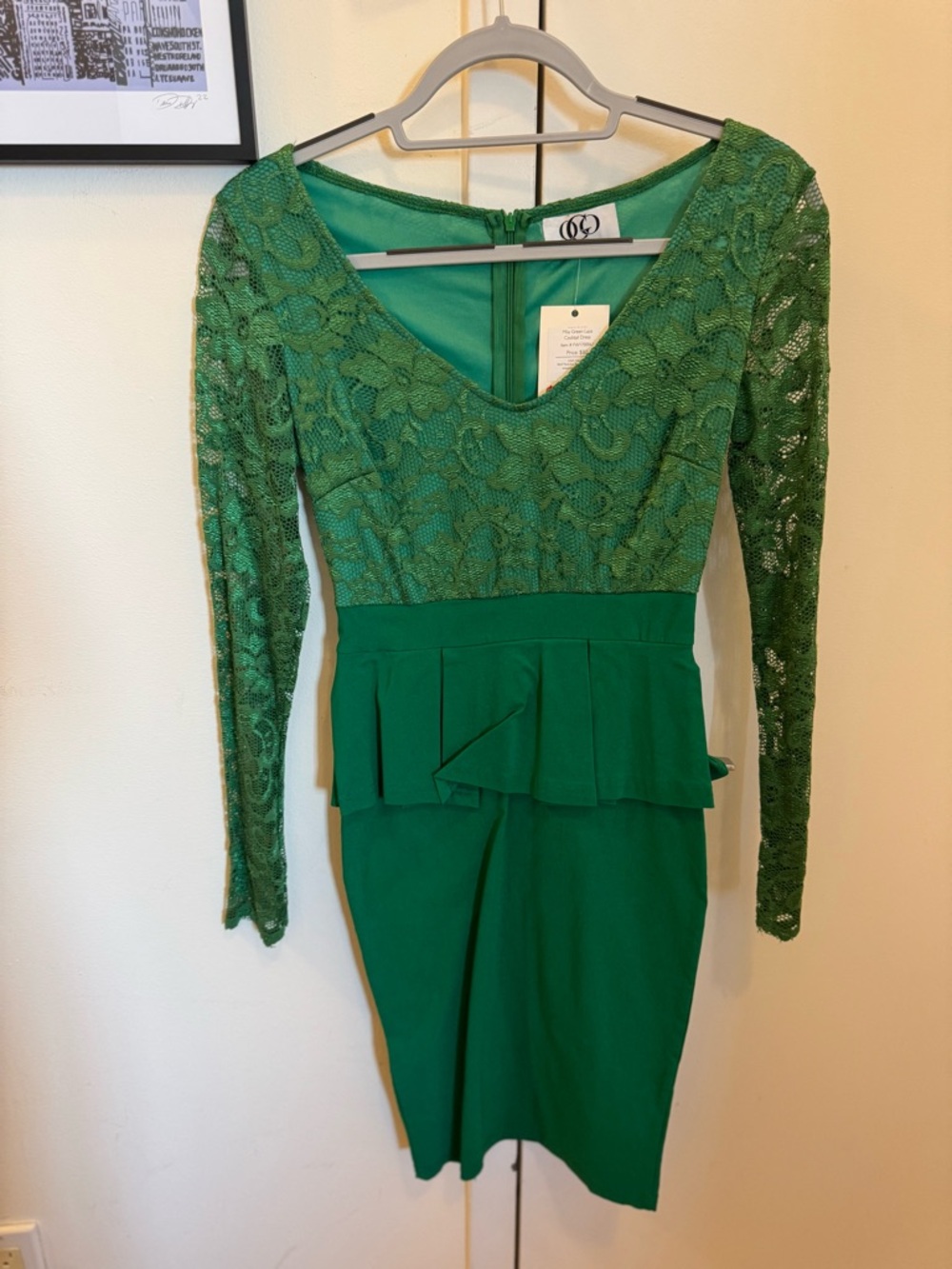 Green Lace Peplum Sheath Dress